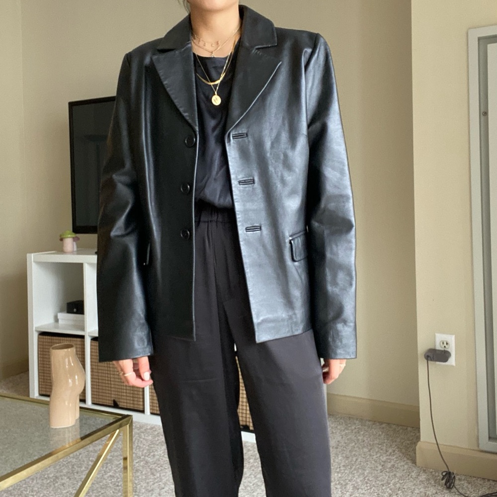 Vintage black leather blazer
